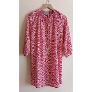 Maeve Anthropologie Ikat Print Smocked Neck Button Front Dress Tunic‎ S Boho